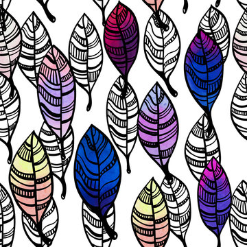 Watercolor stylized leaves seamless pattern