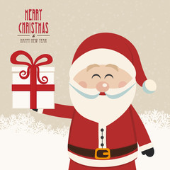 santa claus hold christmas gift snowy background