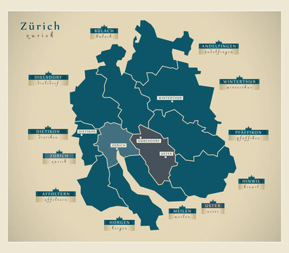 Moderne Landkarte - Z&uuml;rich CH