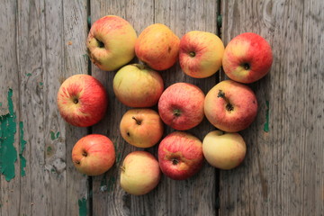 Naklejka na ściany i meble Apples on wooden bench