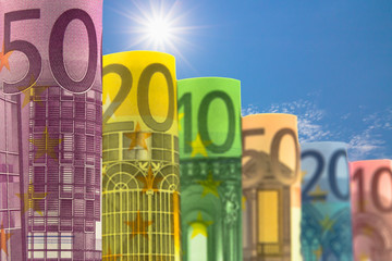 Skyline aus Euro Banknoten