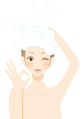 OK シャンプーをする笑顔の女性