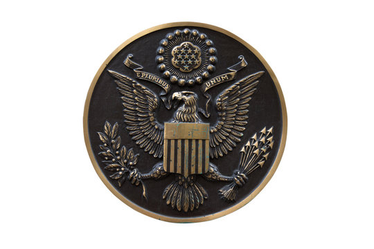 Fototapeta Bronze seal of the United States isolated on white background