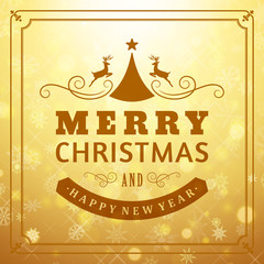 Merry Christmas message and light background with snowflakes