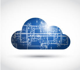 cloud computing and blueprint illustration design