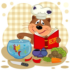 cat chef prepare soup - vector illustration, eps