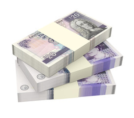 Scottish and British money isolated on white background.