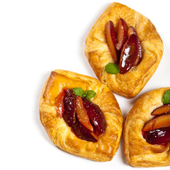 Plums pastries. Isolated on a white background