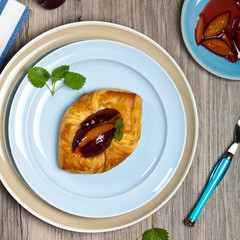 Delicious Homemade dessert. Plums pastries. Selective focus.