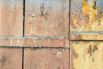 background old painted wooden planks with cracked paint