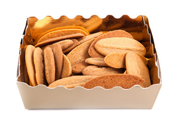 Gift box with cookies and fruit candy isolated