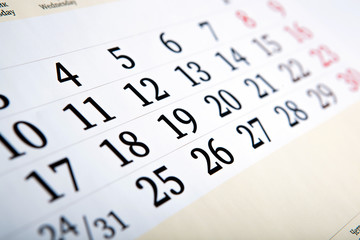 calendar days with numbers close up