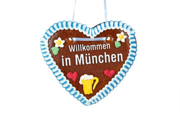 Lebkuchenherz mit willkommen in München
