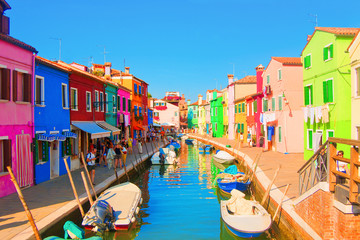 Naklejka na ściany i meble Colorful street in Burano, near Venice, Italy