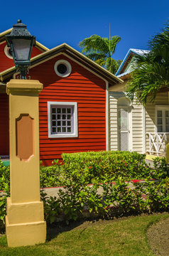 Wooden colored houses typical for Caribbean Islands