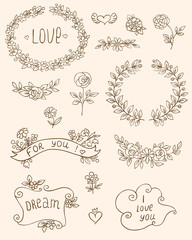 Romantic doodle elements