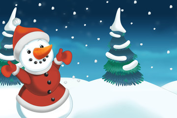 Christmas scene with snowman - illustration for the children
