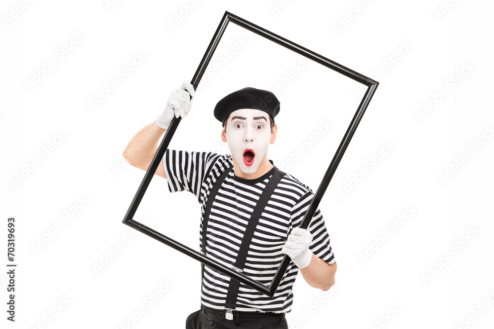 Sticker Mime artist holding a big picture frame