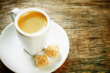 cup espresso coffee with cane sugar