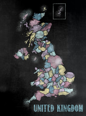 Blackboard or Chalkboard with U.K.Map with Counties.