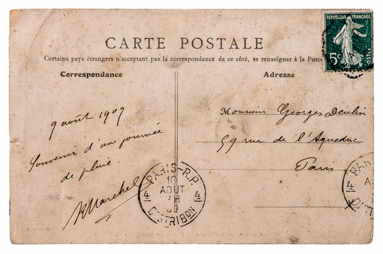 antique french postcard  with stamp from paris
