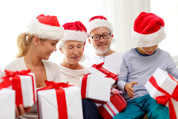 happy family sitting on couch at home