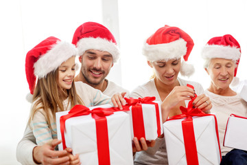 happy family sitting on couch at home