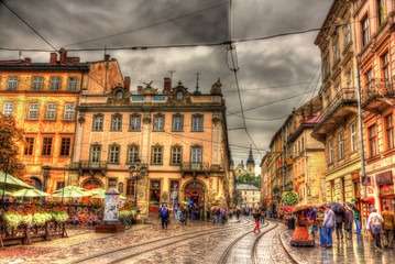 Market Square, the central square of Lviv - obrazy, fototapety, plakaty
