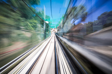 Fototapeta na wymiar blurred motion shoot out of a moving train