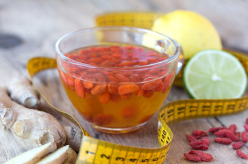 Cup of delicious dietary Goji berries tea