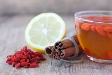 Cup of delicious dietary Goji berries tea