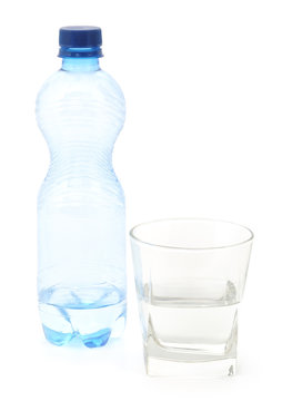 Bottle of water with glass