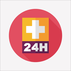 Hospitals 24 hours flat icon with long shadow