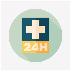 Hospitals 24 hours flat icon with long shadow