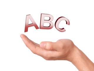 hand holding letters ABC symbol on white Background