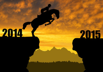 The rider on the horse jumping into the New Year 2015