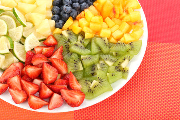 Sliced fruits on plate on table