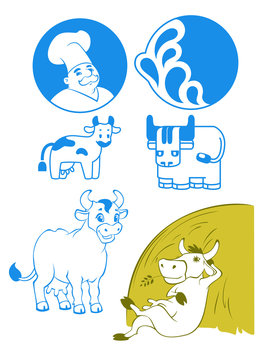 set of lables and illustrations for milk