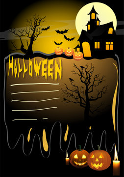 Halloween template background with pumpkin horror castle