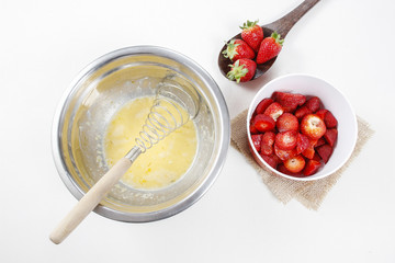 Steps of making strawberry cake isolated