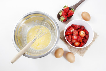 Steps of making strawberry cake isolated