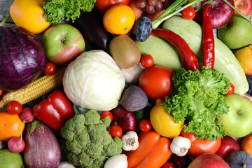 Fresh organic fruits and  vegetables close-up