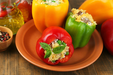 Peppers prepared for cooking with meat and rice,