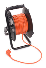 Extension electric cable reel isolated on white background