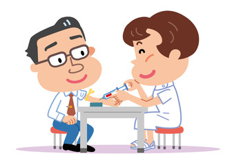 採血　中年　男性　看護師