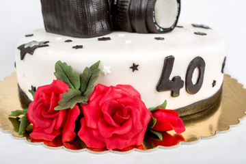 birthday cake for forty anniversary with photo camera