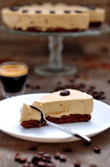 Coffee mousse cake, selective focus