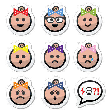 Baby girl faces, avatar vector icons set