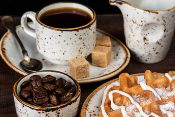 Coffee,  waffles and ice cream