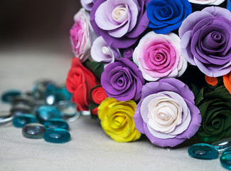 artificial flowers in a basket